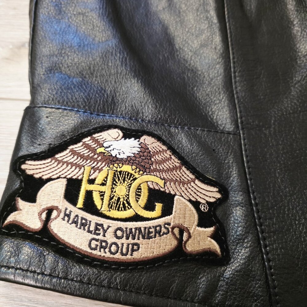 Vtg First Genuine Leather Ladies Harley Small Black Snap Button Vest Eagle Back - Picture 3 of 10